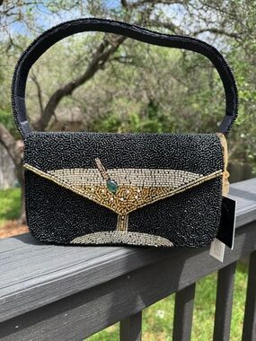 Viral Beaded Black Martini Design Shoulder Bag